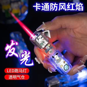 三麗鷗-抖音骰子閃燈粉紅火焰透明噴射打火機，亂出